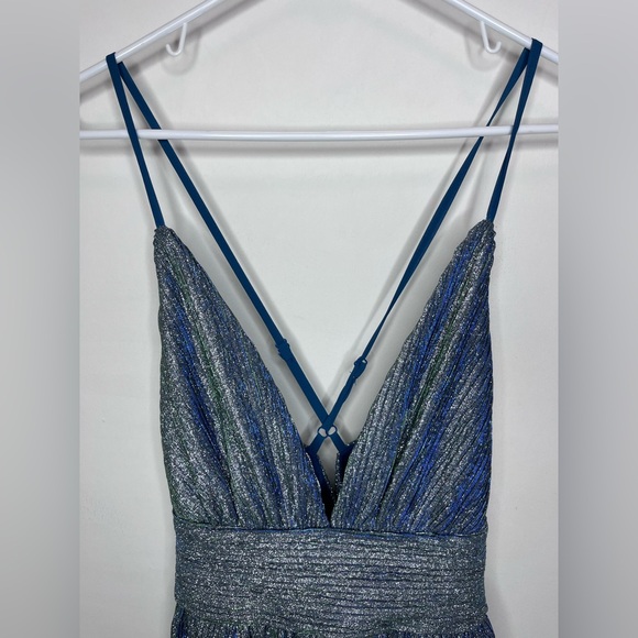 Lulu's Stop the Show Blue Glitter Skater Dress - Picture 4 of 10